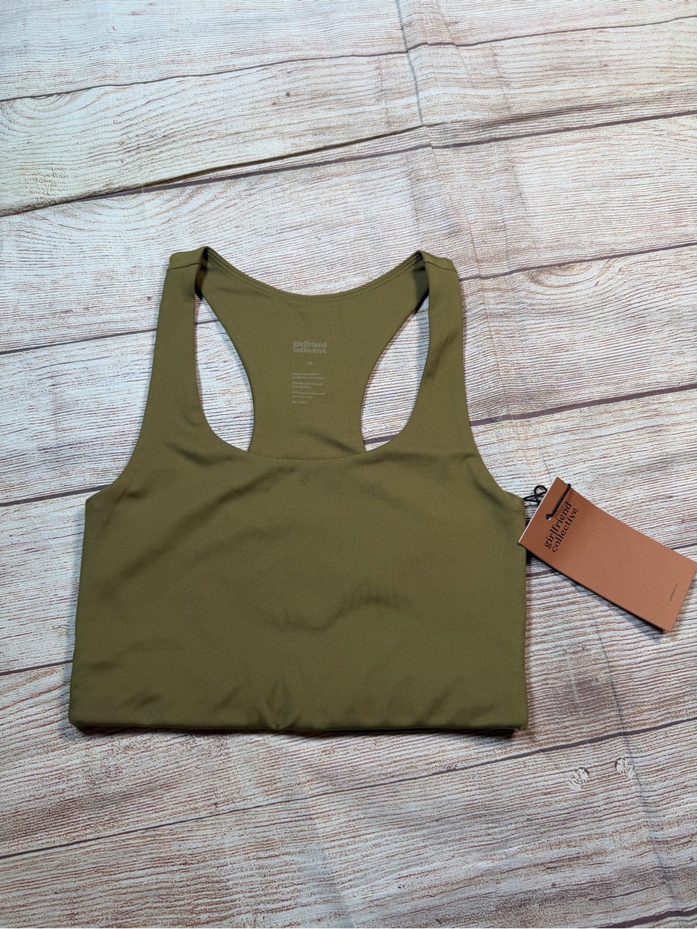 NWT Girlfriend‎ Collective Paloma Olive Green Racerback Sports Bra